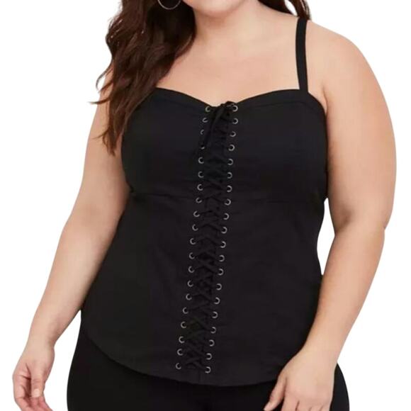 Torrid Black Poplin Lace Up Cami - Picture 1 of 7